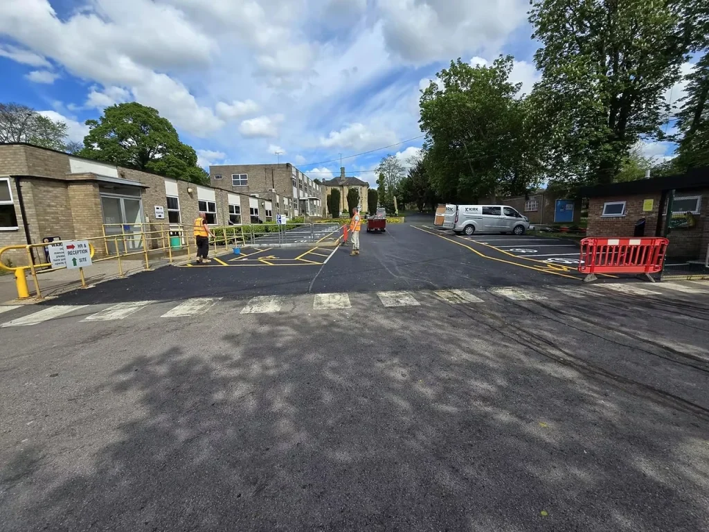 Car park construction work and surrounding buildings